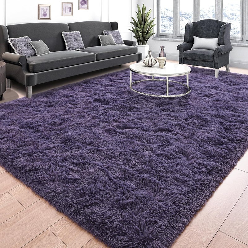 Tepook Super Soft Fluffy Rug for Bedroom, Modern Shaggy Fuzzy Kids Rugs for Living Room, Plush Indoor Nursery Home Decor Dorm Carpet with Non-Slip Bottom, Gray Purple, 4 X 6 Feet - Image 1